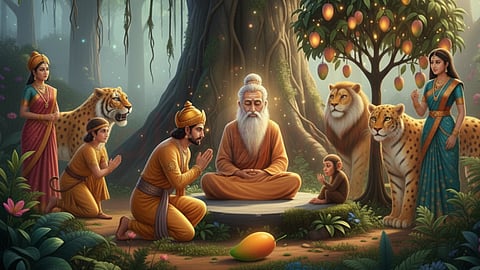Sage with animals in forest