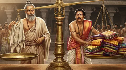 Amarneethiyar and Vediyar scale the cloths