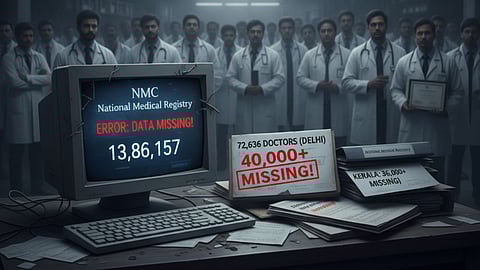 doctors with NMC screen showing 13.86M doctors, 40K+ missing from Delhi and Kerala