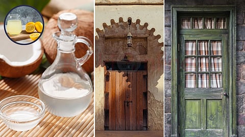 wooden doors, coconut oil and lemon juice