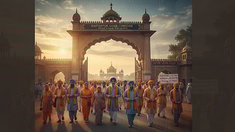 Sikh pilgrims at Kartarpur Corridor gate for Guru Nanak's birthday