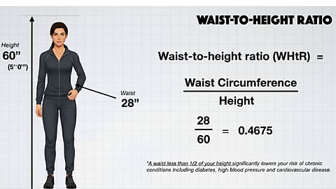 Waist-to-height ratio chart with a woman in athletic wear.