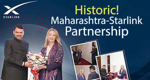 Devendra Fadnavis and Starlink team announce partnership deal.