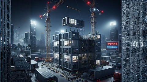 Workers assemble modular 10-floor building in record time