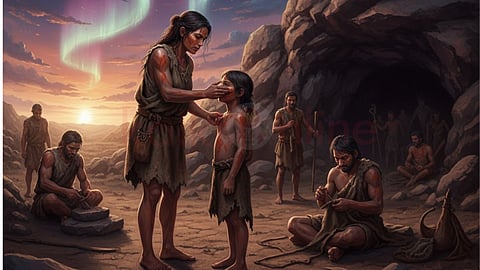 Ancient people decorate body cloth weaving with ochre as sunscreen