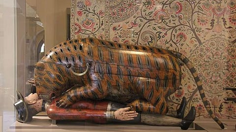 Wooden tiger mauling figure automaton from Tipu Sultan era