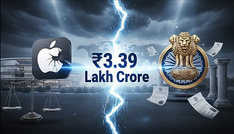 Apple logo and India emblem facing off over ₹3.39 lakh crore fine