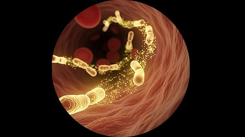 glowing-bacteria-emitting-metabolites-in-human-vein