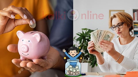 Money savings and a woman with a saving money