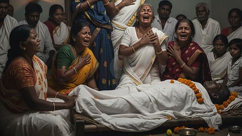 women crying in death house