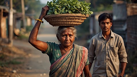 old lady selling keerai and bharathi dasan