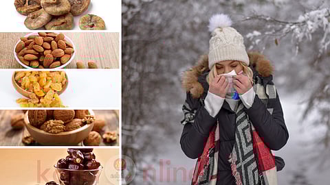 Dry fruits and a women in cold