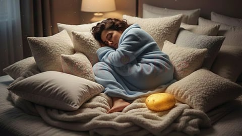 Woman sleep in the bed and near by potato