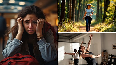 a woman in stress and a woman is walking and dancing