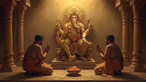 two men worship lord vinayagar