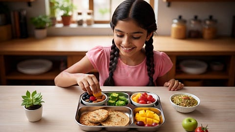 Girl child eat healthy food