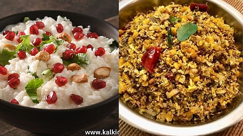 Banana flower Poriyal and aval curd rice