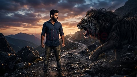 Man and Lion In the Hill