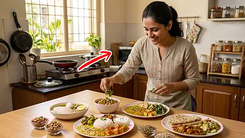 Woman and protein rich foods