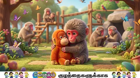 baby monkey punn kun with monkey toll