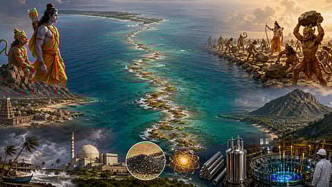 Mythical bridge and modern industry blend