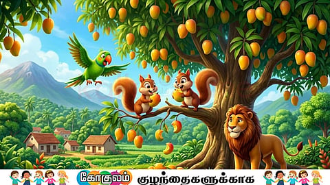 Parrot, Squirrels and lion