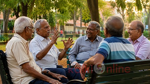 Elderly men enjoying a park chat