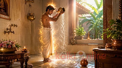 A man bathing