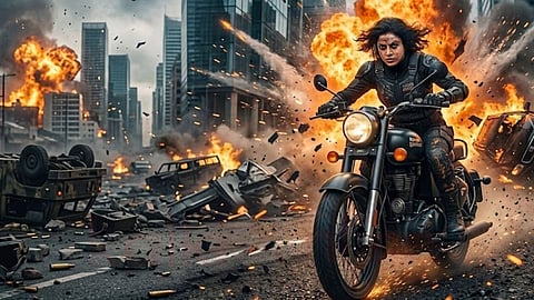 A woman in action scene