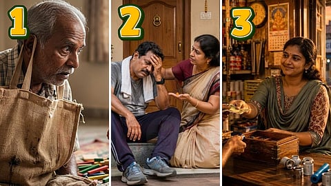 Grand father, couple and shopkeeper woman