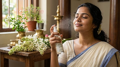 முக பொலிவு பெற|a women using sambangi toner