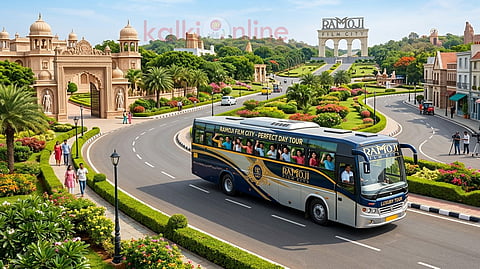 ஹைதராபாத் சுற்றுலா|a bus in ramoji film city
