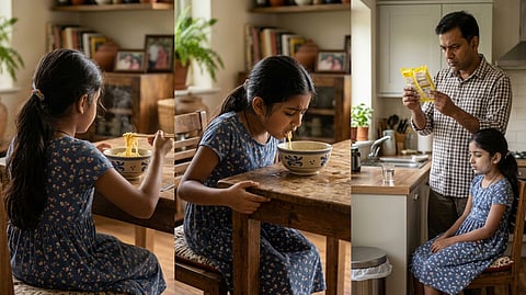 girl eating Noodles
