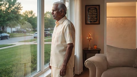 சிறுகதை | An elderly man is standing by the window, looking worried