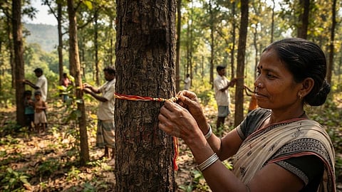 ரக்ஷா பந்தன் | A woman tied rakhi to tree