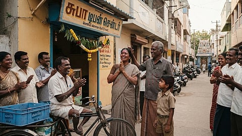 சிறுகதை | People stand in front of tiffin center