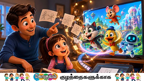 Father and daughter wath cartoon