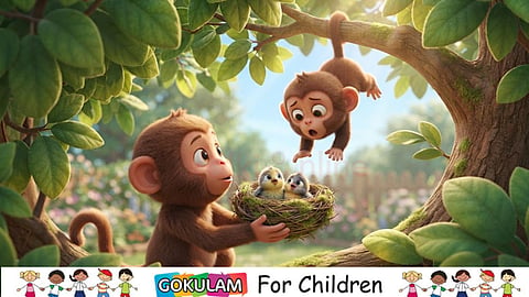 Moral story: two monkeys and birds