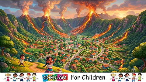Town inside volcano crater