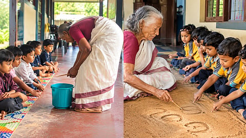 ஆஷாட்டி அம்மும்மா | A old woman teaches children with sand