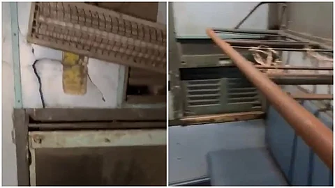 ಕೊಳಕು ಬೋಗಿಗಳಿರುವ ರೈಲು ವ್ಯವಸ್ಥೆ ಮಾಡಿರುವುದು.