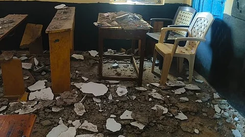 A portion of a ceiling in a government school classroom