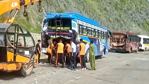 five buses slammed into each other