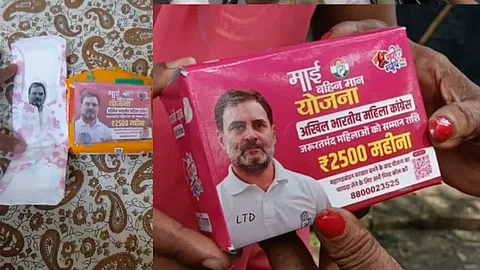 Free sanitary pad packs with Rahul Gandhis photo sparks row