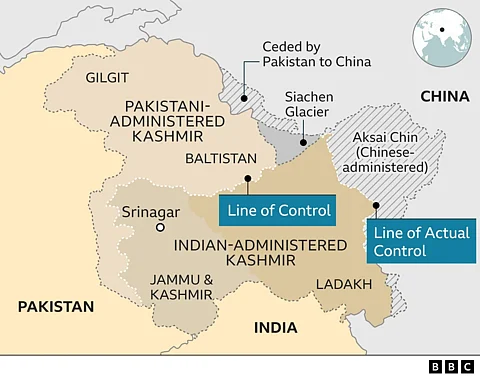 A map of Jammu and Kashmir with Line Of Control. Photo/BBC