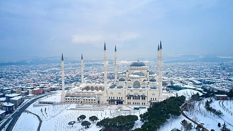 A view of Kocatepe Mosque in Ankara, Turkiye, after snowfall in December 2024. Photo/Iftikhar Gilani