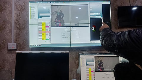 A file photo of the electronic surveillance by Traffic Police in Srinagar, Kashmir, for checking violations by vehicle drivers. Photo/Nasir Hussain