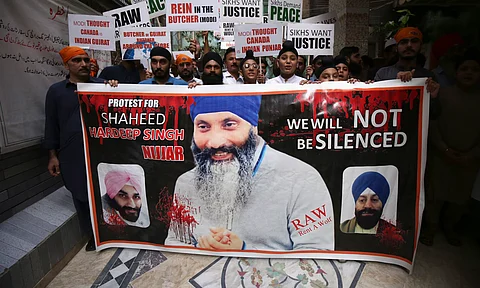 Pakistani Sikhs hold a protest in Lahore last September over the killing of Hardeep Singh Nijjar in Canada.