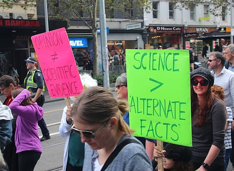 A march for science in Melbourne in 2017, before the Covid-19 pandemic. The strength of “alternate facts” support has arguably increased in the years since.