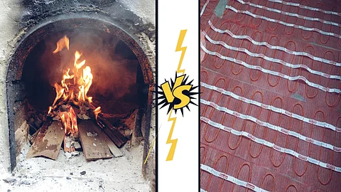 Traditional stone Hamams are wood-fired (left) are more popular while electric Hamams are catching up despite electricity shortages in Kashmir.